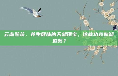 云南熟茶,养生健体的天然瑰宝,这些功效你知道吗?