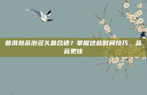 普洱熟茶泡多久最合适？掌握这些时间技巧，品茗更佳