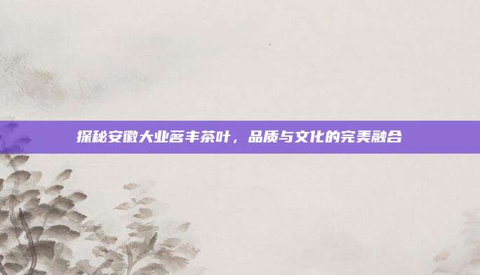 探秘安徽大业茗丰茶叶,品质与文化的完美融合